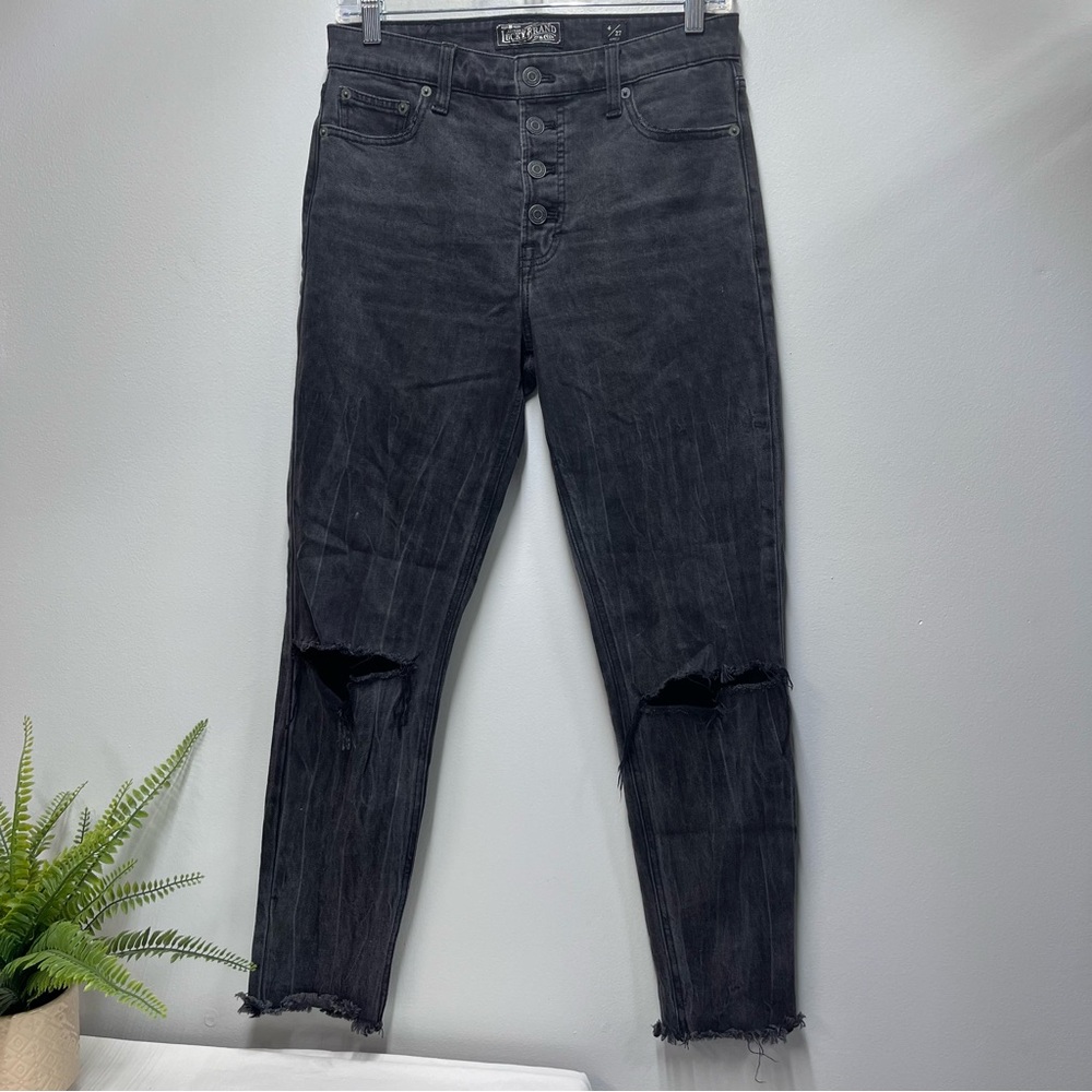 Lucky Brand Bridgette Skinny Black Distressed Denim Jeans Women's Size 4 /27 EUC